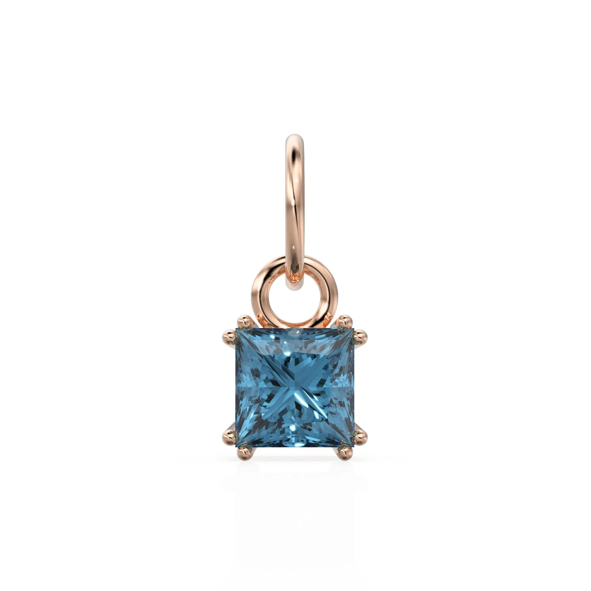 London Blue Topaz Princess Cut Solid Gold Charm / Blue Gemstone Handmade 18k Gold Pendant / 14k Solid Gold December Jewelry Making Findings