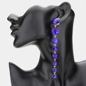 Long Royal Blue Cushion Square Stone Link Pageant Earrings  | Pageant Jewelry | 570543