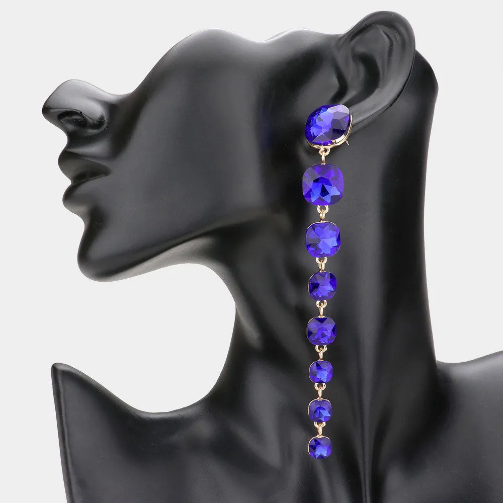 Long Royal Blue Cushion Square Stone Link Pageant Earrings  | Pageant Jewelry | 570543