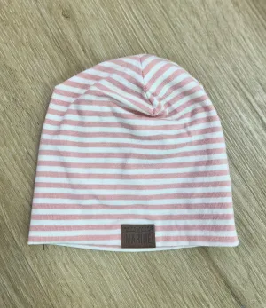 Lou Marine - Beanie - Ligné rose et blanc