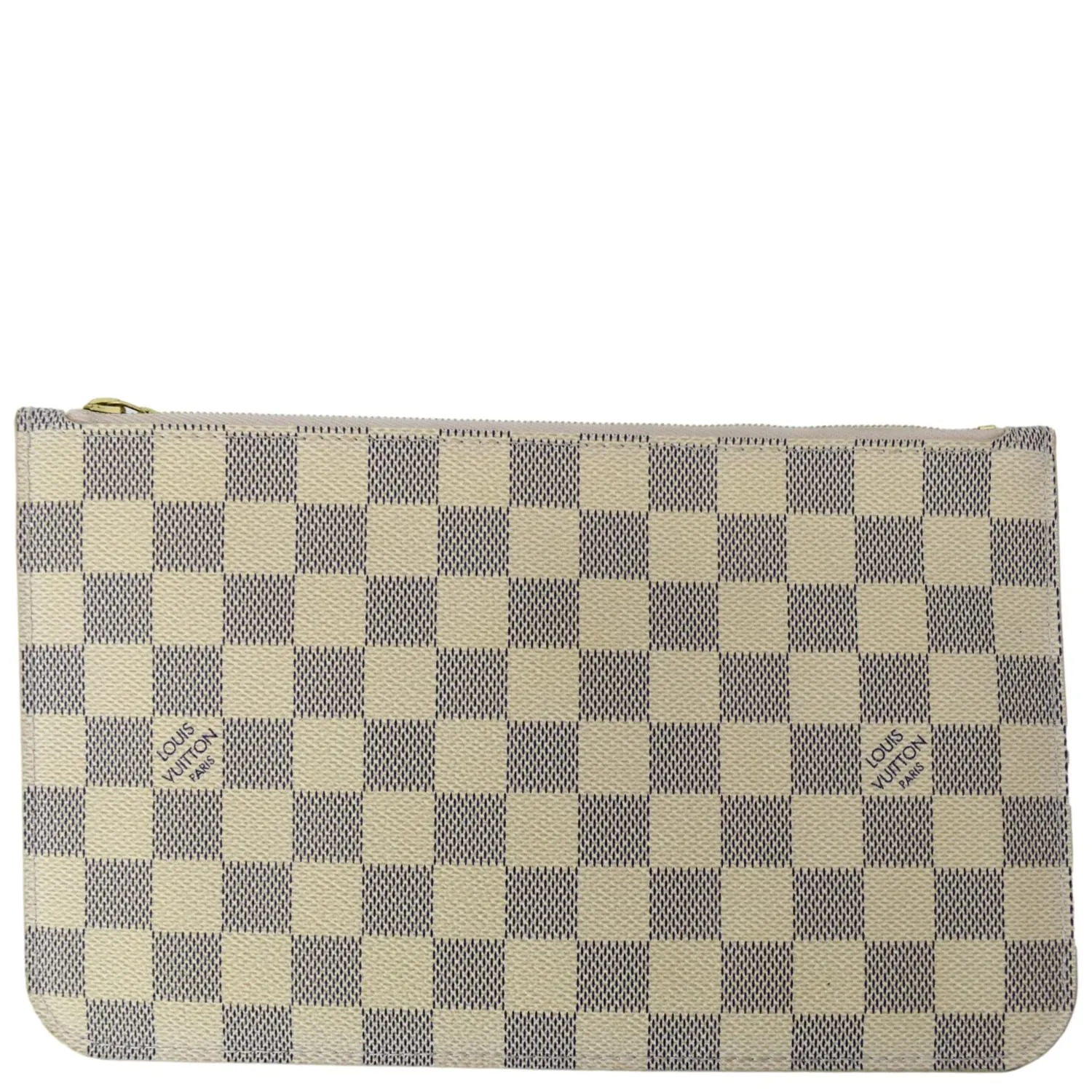LOUIS VUITTON Neverfull Damier Azur Pochette Wristlet Pouch White