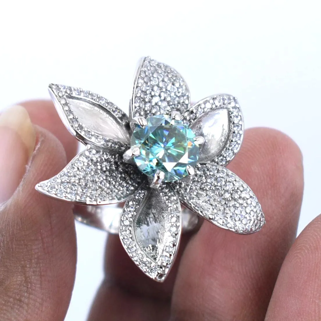 Lovely Blue Diamond Solitaire Ring in 925 Silver. Latest Designer Collection & Great Sparkle! Gift For Wedding/Birthday. 2.80 Ct Certified