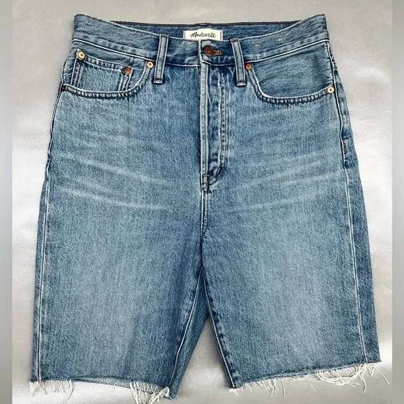 Madewell High-Rise Long Denim Shorts in Brightwood Wash