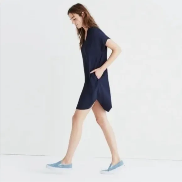 Madewell Navy Blue Bicoastal Dress Slouchy Shift Short Sleeve Size XS