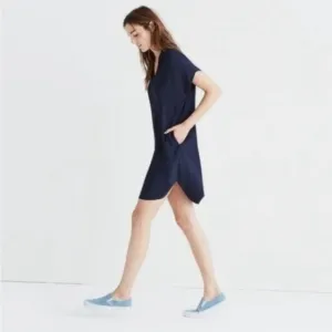 Madewell Navy Blue Bicoastal Dress Slouchy Shift Short Sleeve Size XS