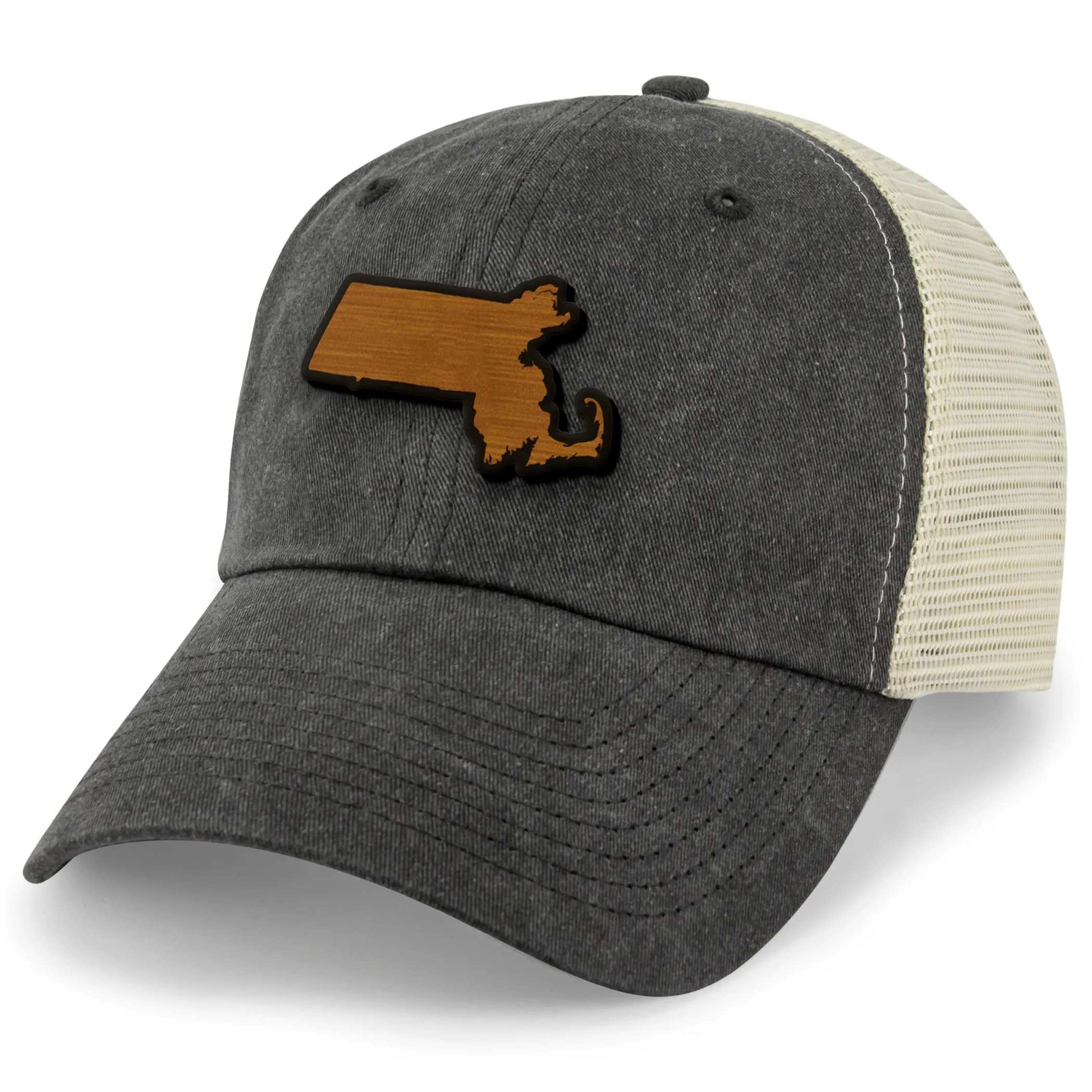 Massachusetts State Wood Grain Patch Relaxed Trucker