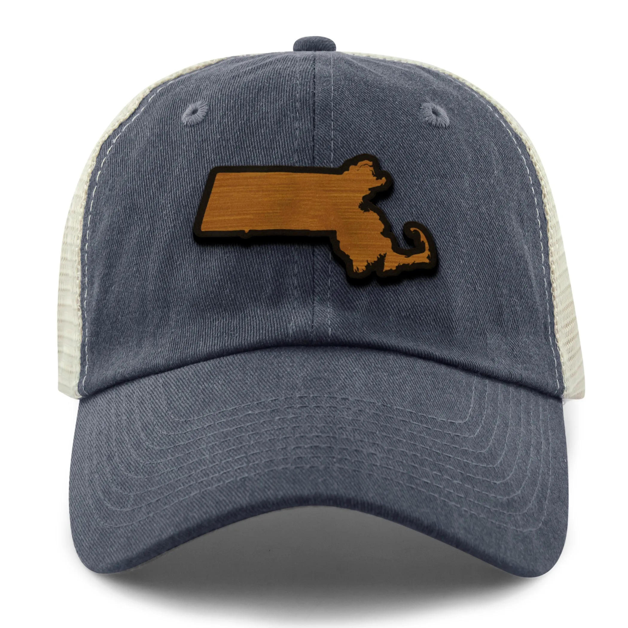 Massachusetts State Wood Grain Patch Relaxed Trucker