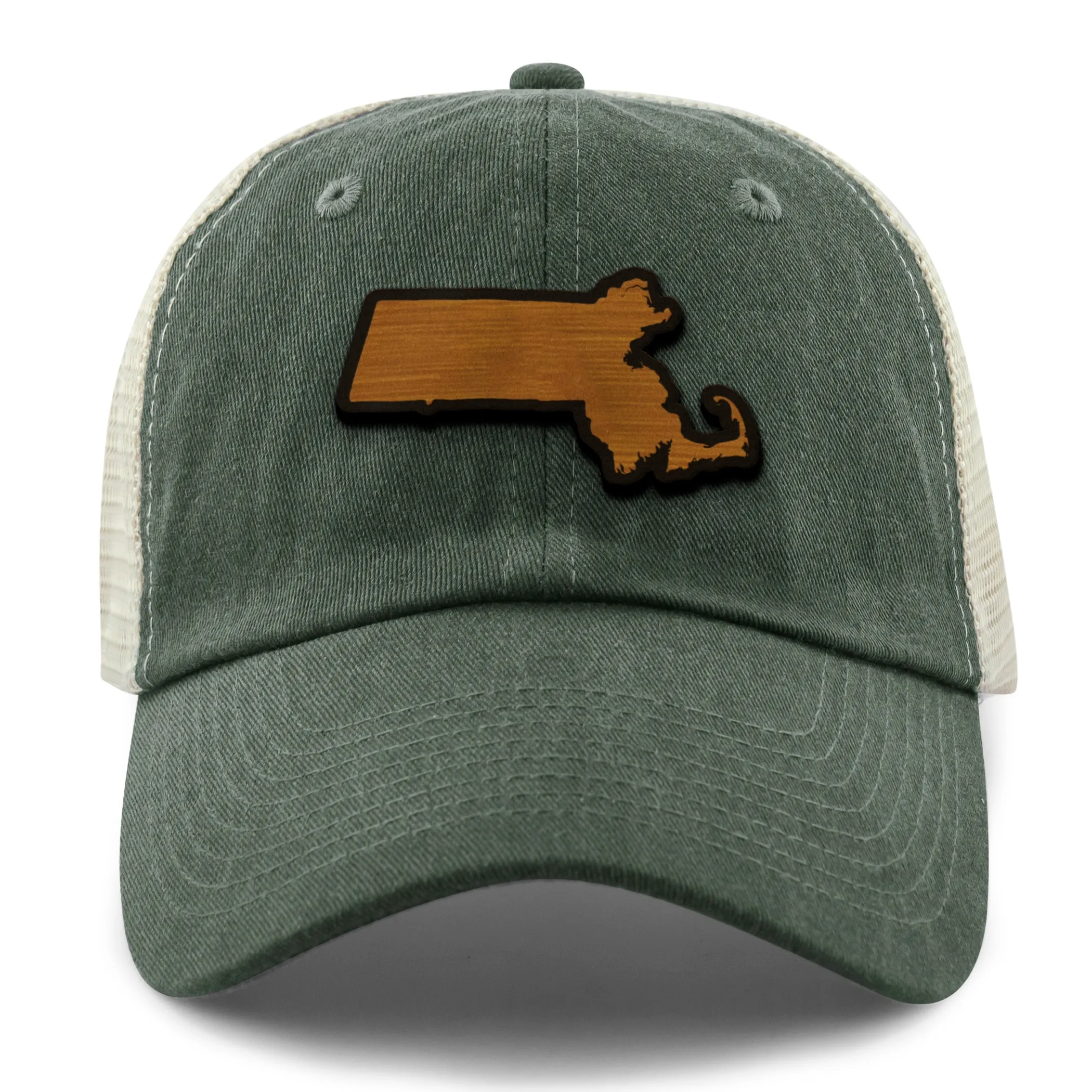 Massachusetts State Wood Grain Patch Relaxed Trucker