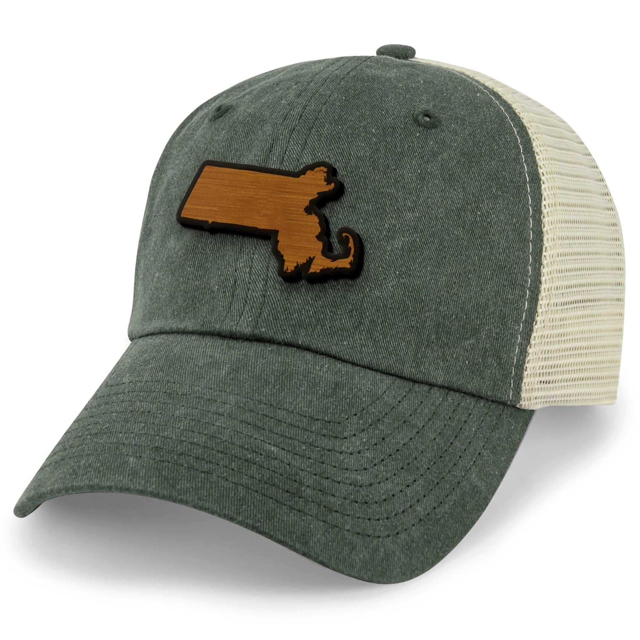 Massachusetts State Wood Grain Patch Relaxed Trucker