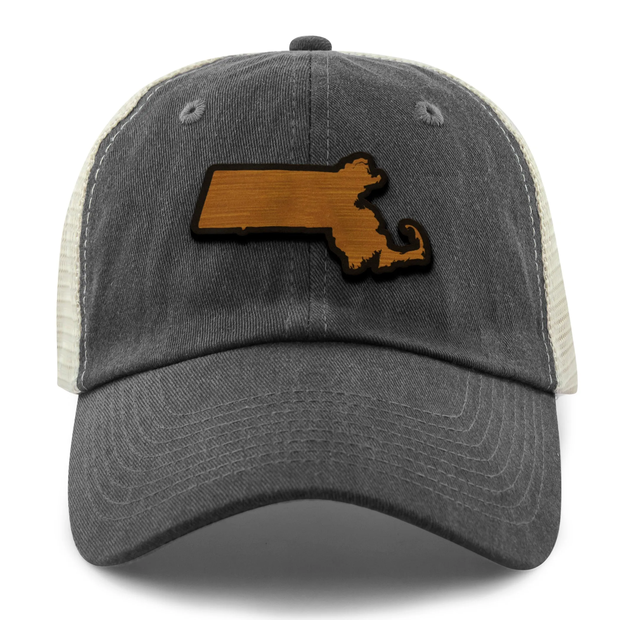 Massachusetts State Wood Grain Patch Relaxed Trucker