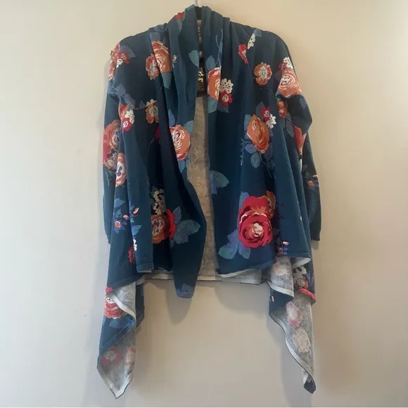 MATILDA JANE Cozy Days Teal Floral Open Front Waterfall Cardigan