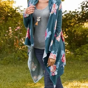 MATILDA JANE Cozy Days Teal Floral Open Front Waterfall Cardigan