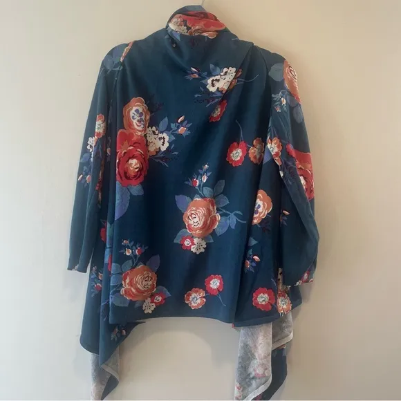 MATILDA JANE Cozy Days Teal Floral Open Front Waterfall Cardigan