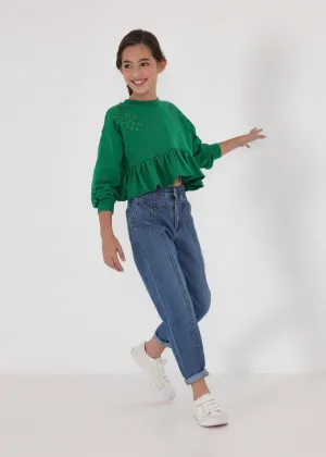 Mayoral Girls High Waist Slouchy Denim Pants : Size 8 to 18