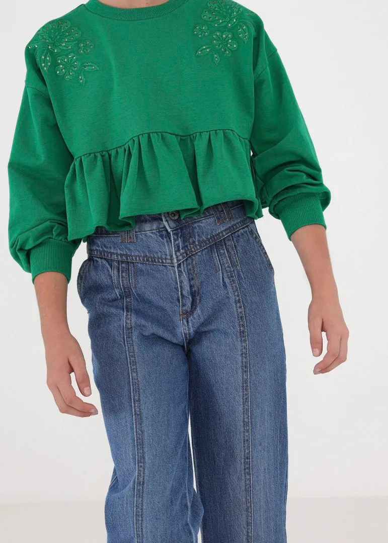 Mayoral Girls High Waist Slouchy Denim Pants : Size 8 to 18