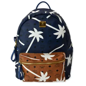 MCM Medium Palm Tree Visetos Coated Canvas Backpack Blue