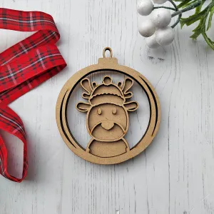 MDF Layered Circular Reindeer Bauble