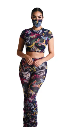 Mesh Two Piece Print Set Navy