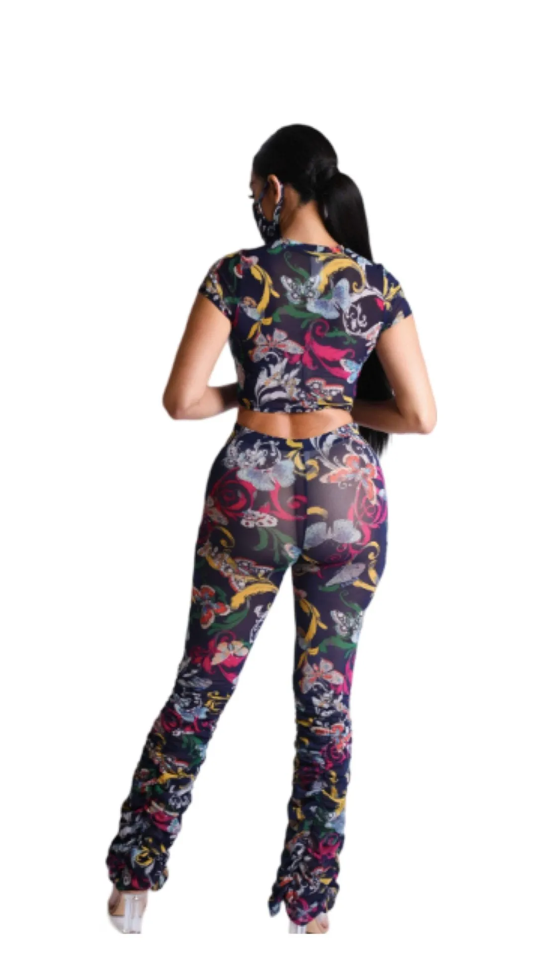 Mesh Two Piece Print Set Navy
