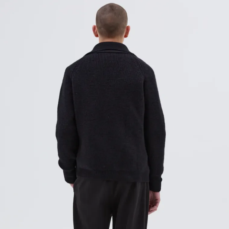 MHL Collared Cardigan Virgin Wool Ink