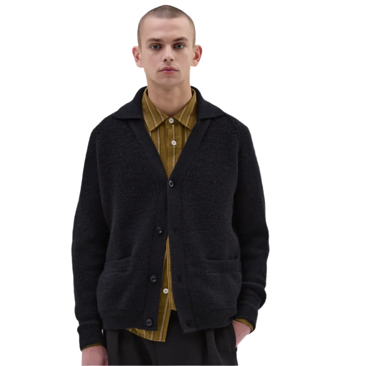 MHL Collared Cardigan Virgin Wool Ink