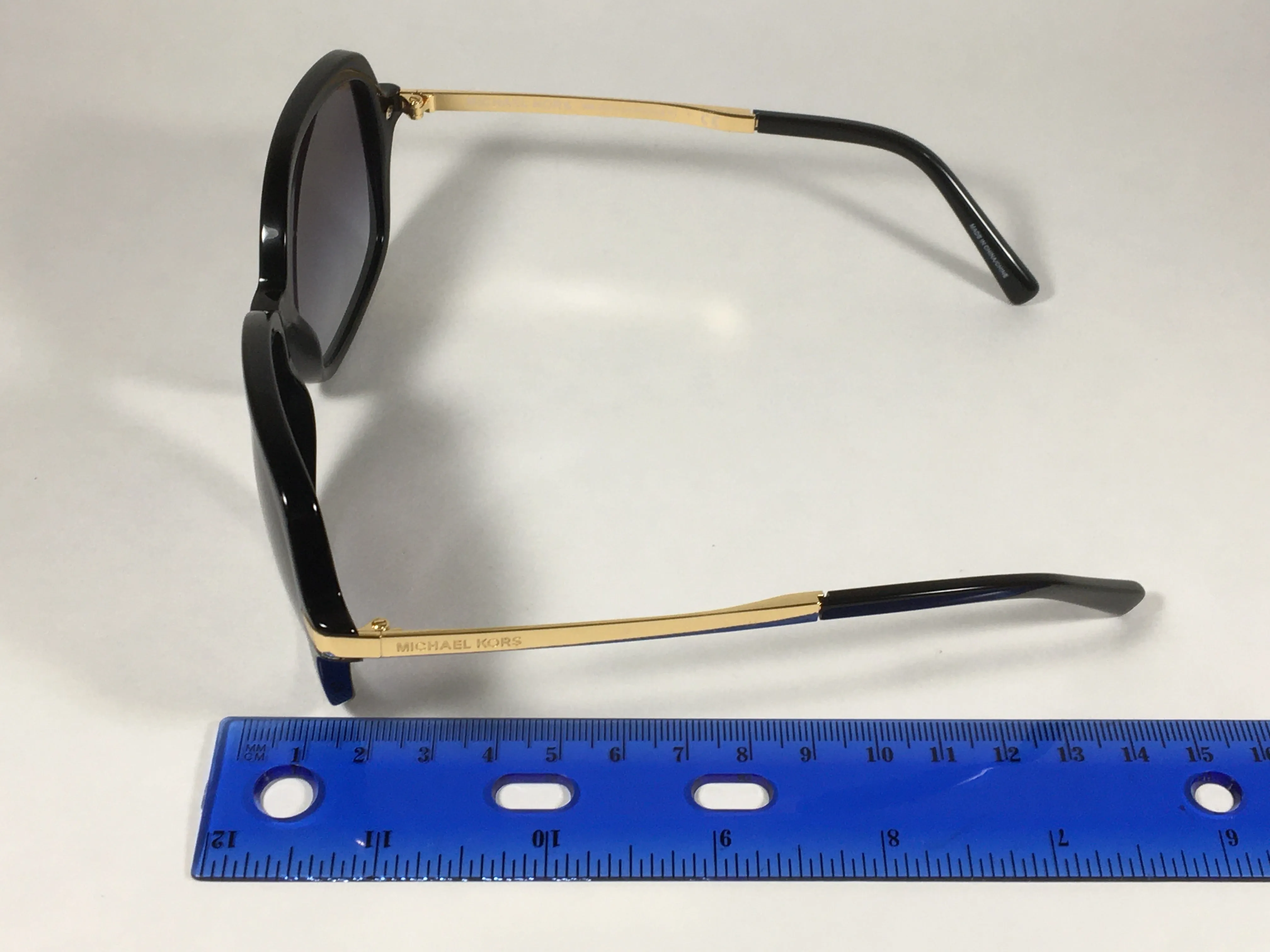 Michael Kors Adrianna II Square Sunglasses Shiny Black Gold Gray Gradient Lens MK-2024