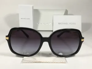 Michael Kors Adrianna II Square Sunglasses Shiny Black Gold Gray Gradient Lens MK-2024