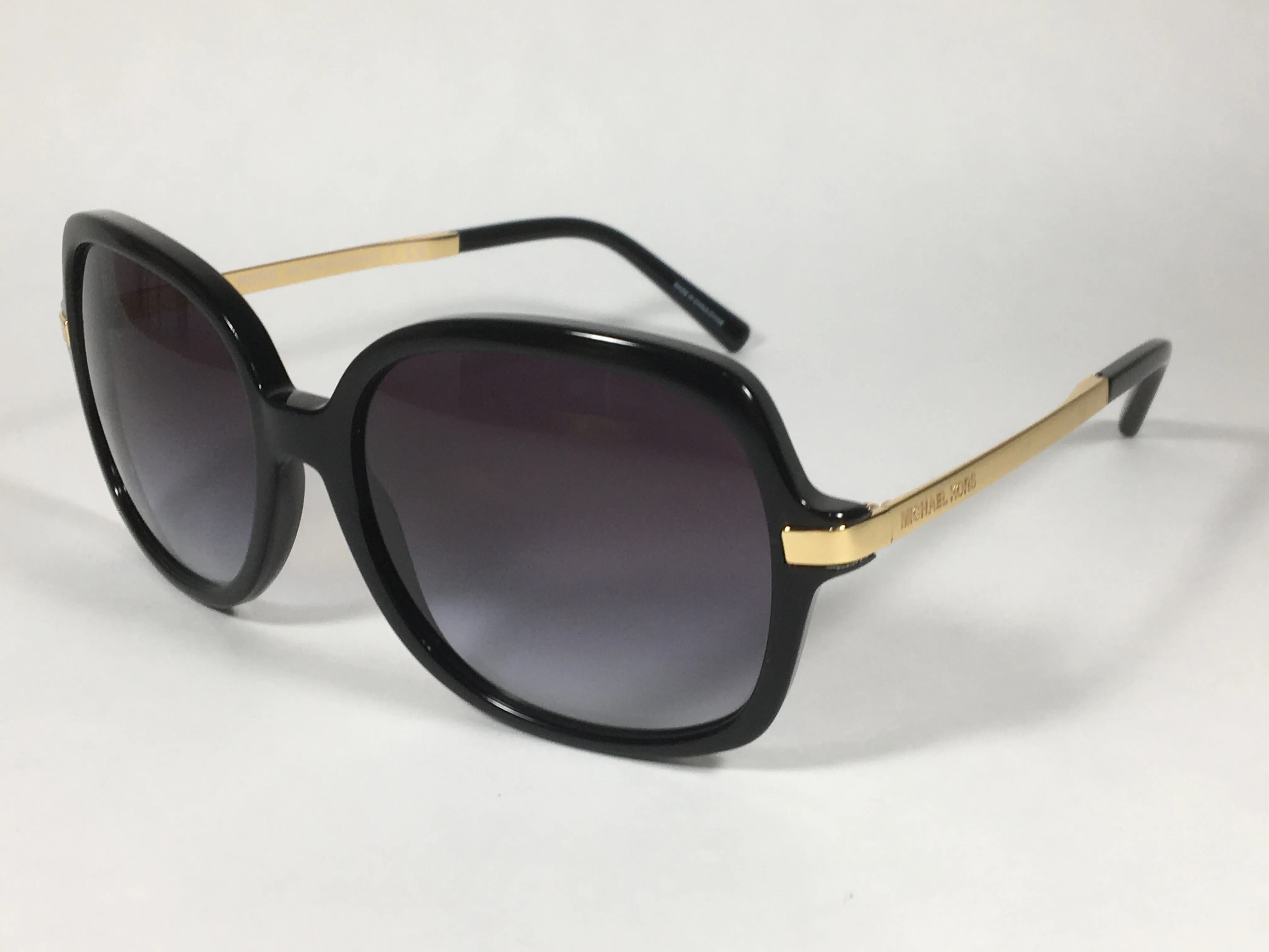 Michael Kors Adrianna II Square Sunglasses Shiny Black Gold Gray Gradient Lens MK-2024