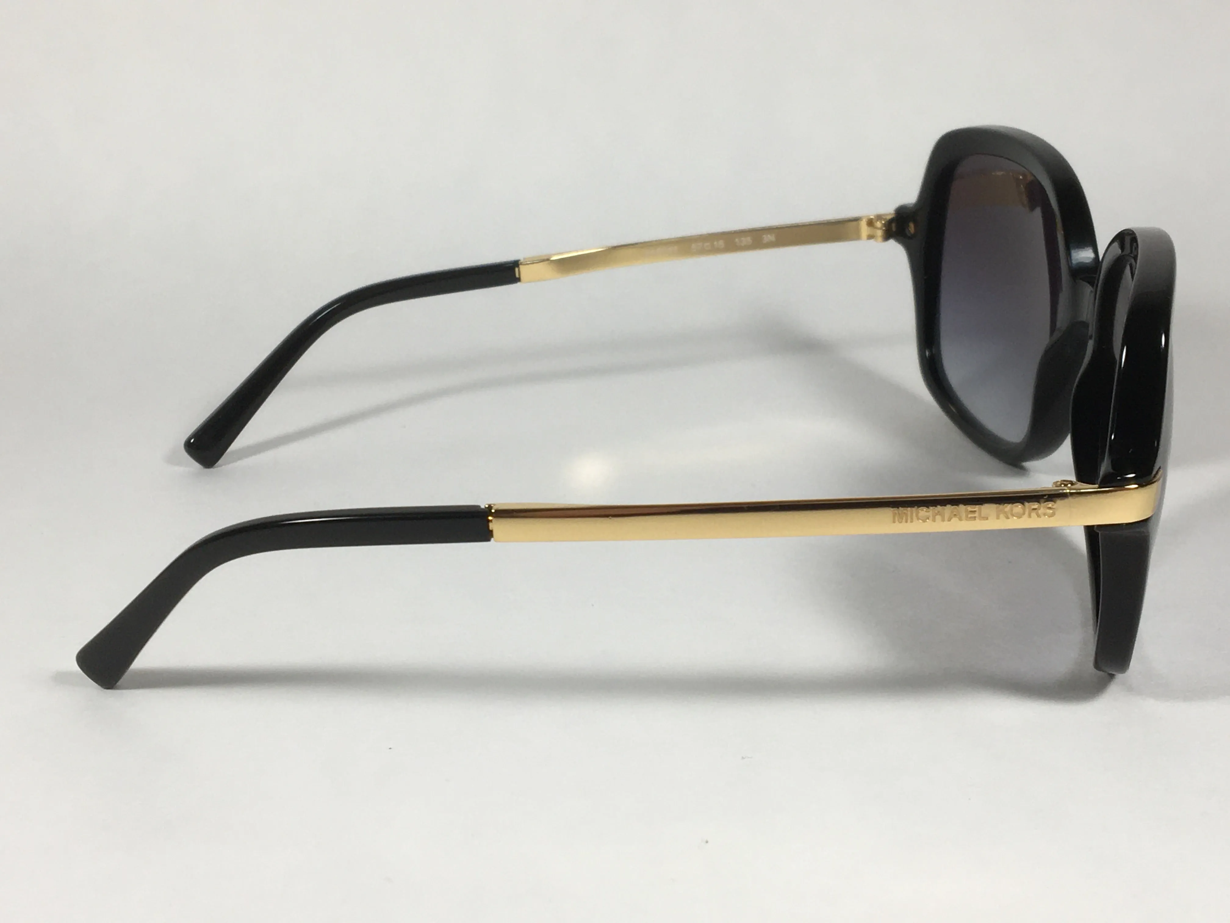 Michael Kors Adrianna II Square Sunglasses Shiny Black Gold Gray Gradient Lens MK-2024