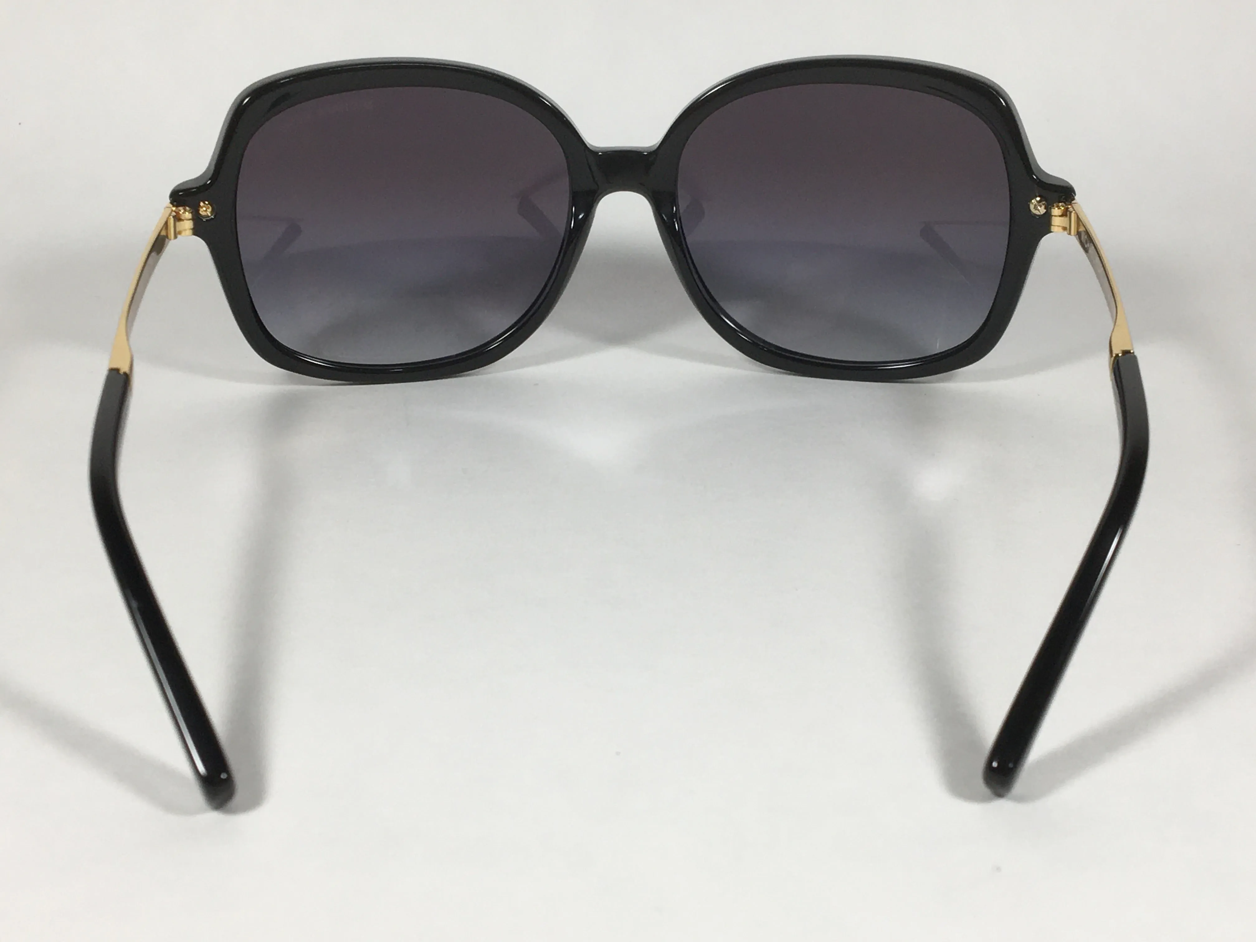Michael Kors Adrianna II Square Sunglasses Shiny Black Gold Gray Gradient Lens MK-2024
