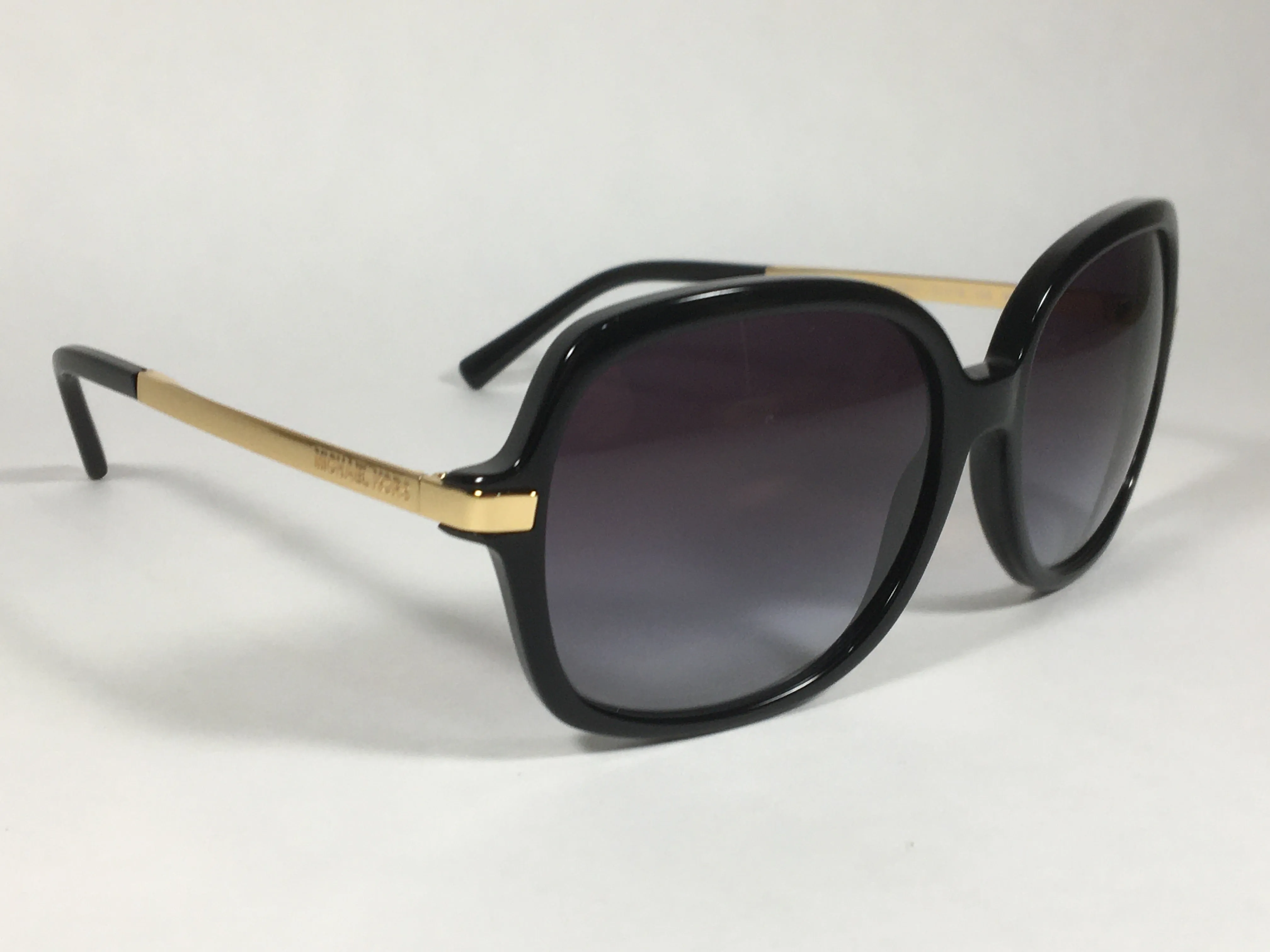 Michael Kors Adrianna II Square Sunglasses Shiny Black Gold Gray Gradient Lens MK-2024