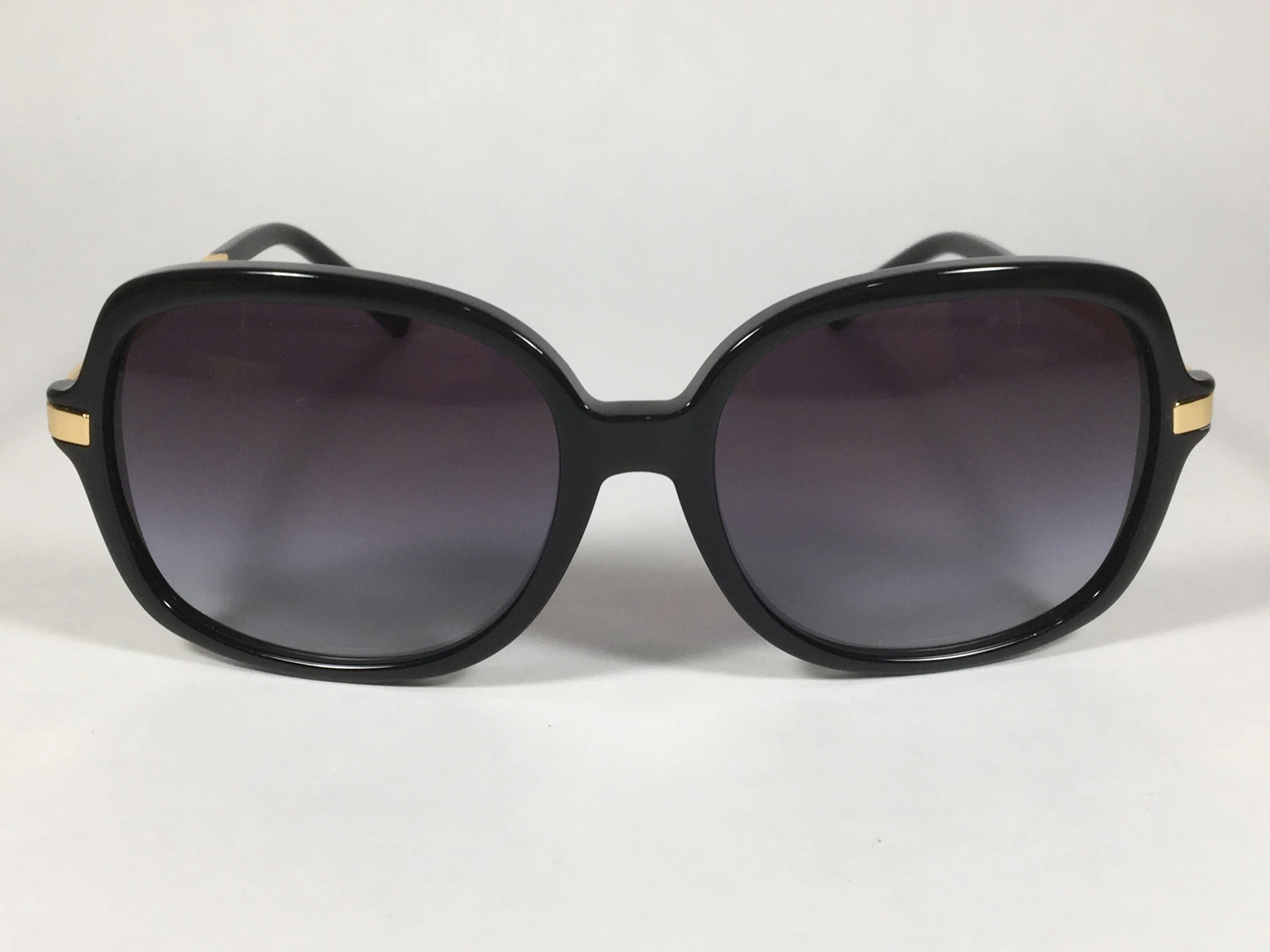 Michael Kors Adrianna II Square Sunglasses Shiny Black Gold Gray Gradient Lens MK-2024