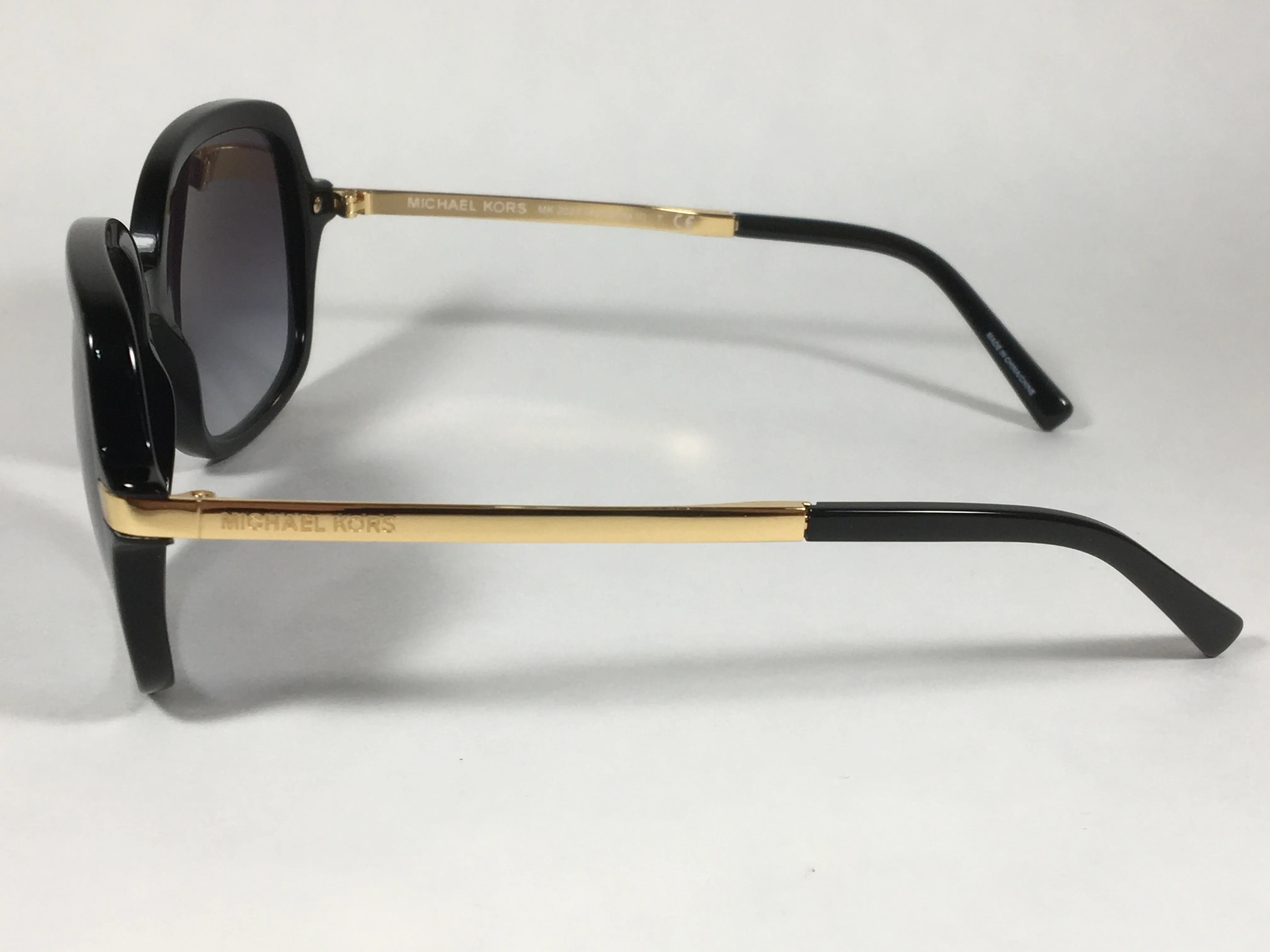 Michael Kors Adrianna II Square Sunglasses Shiny Black Gold Gray Gradient Lens MK-2024