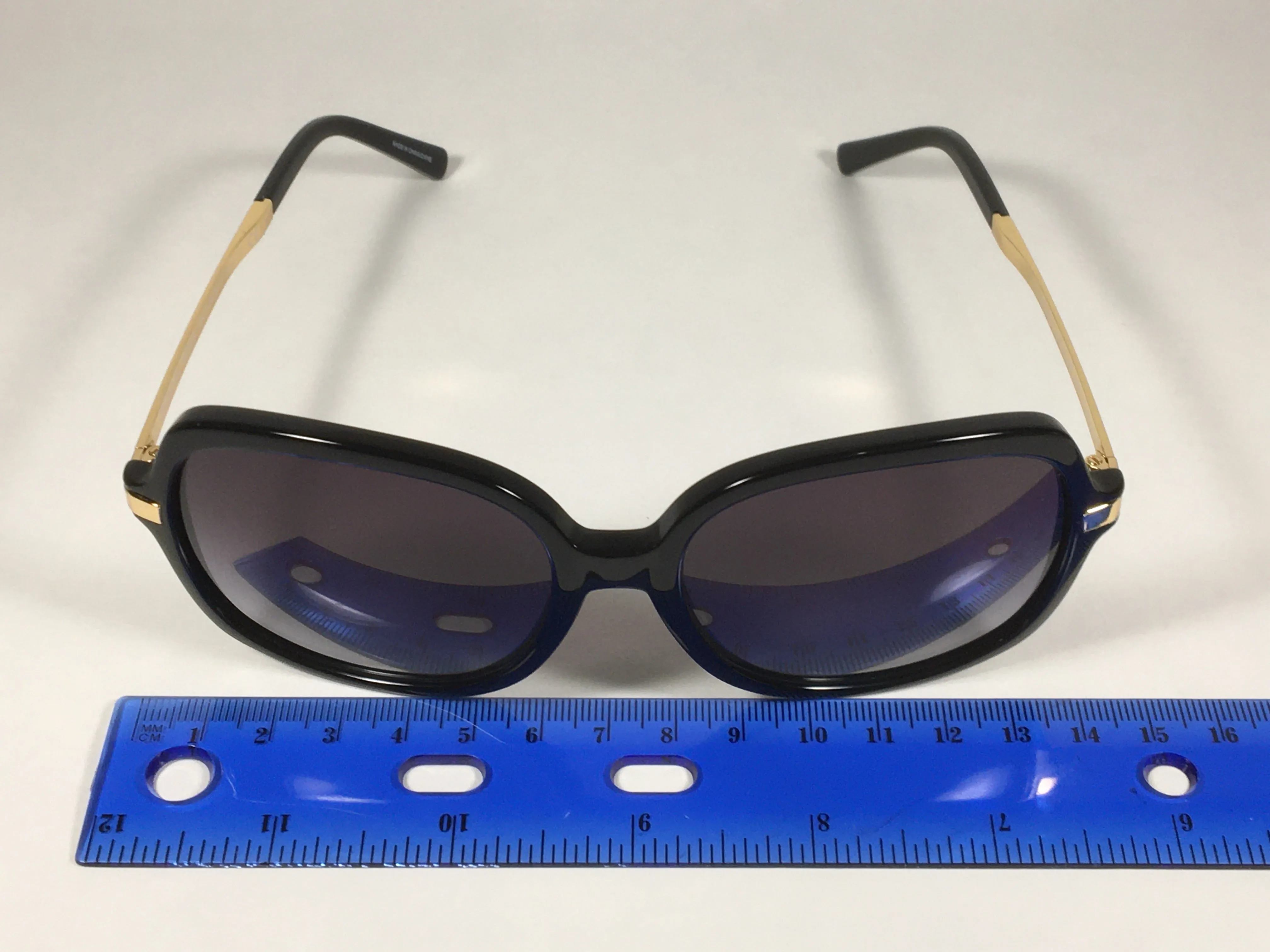 Michael Kors Adrianna II Square Sunglasses Shiny Black Gold Gray Gradient Lens MK-2024