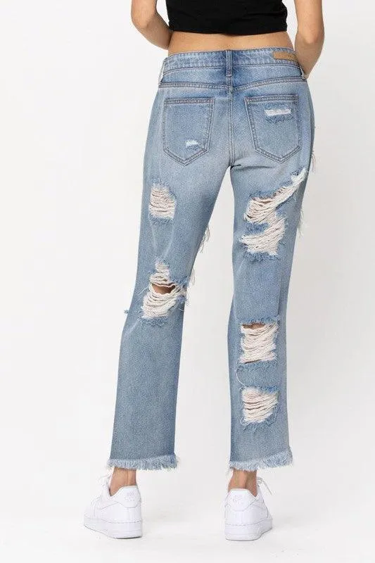 MID RISE HEAVEY DESTROY BOYFRIEND JEANS