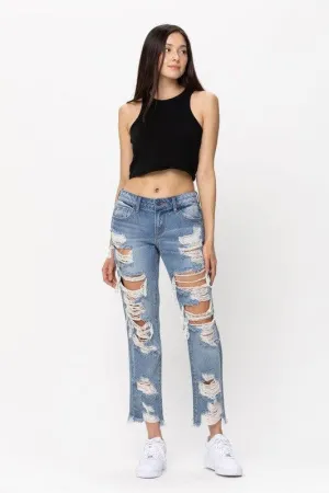 MID RISE HEAVEY DESTROY BOYFRIEND JEANS
