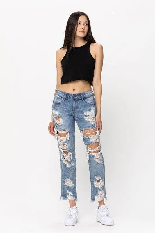 MID RISE HEAVEY DESTROY BOYFRIEND JEANS