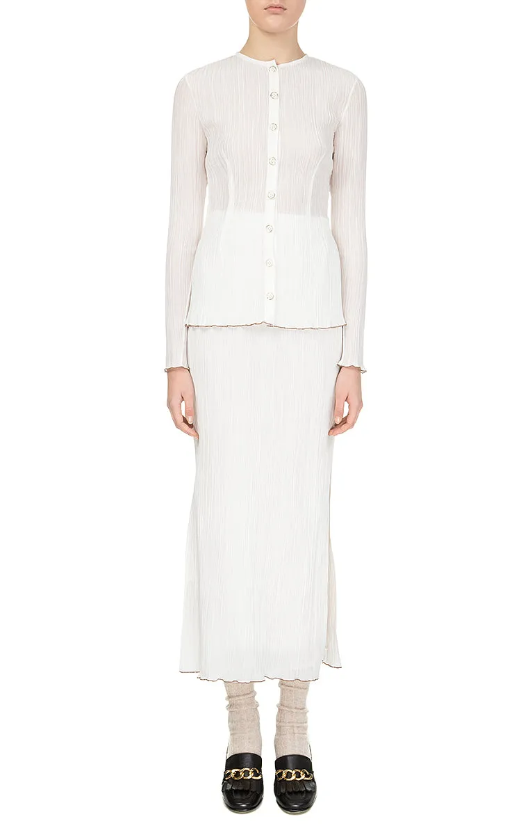 Milk Frilled Blouse with Buttons