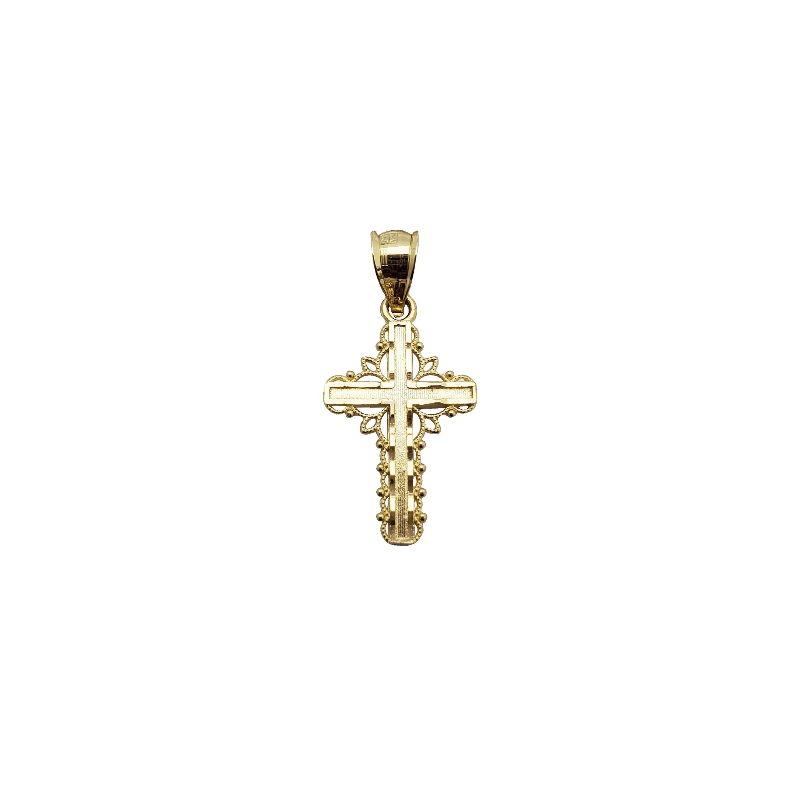 Mini Frilled Cross Pendant (14K)