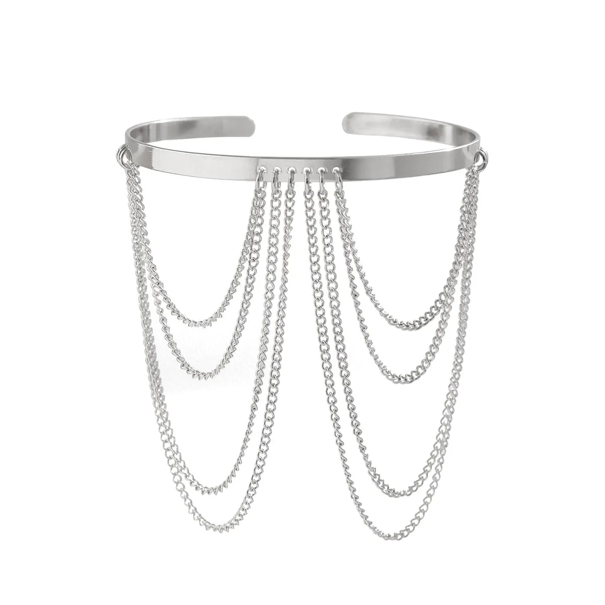 Minimalist Layered Curb Chain Tassel Arm Cuff