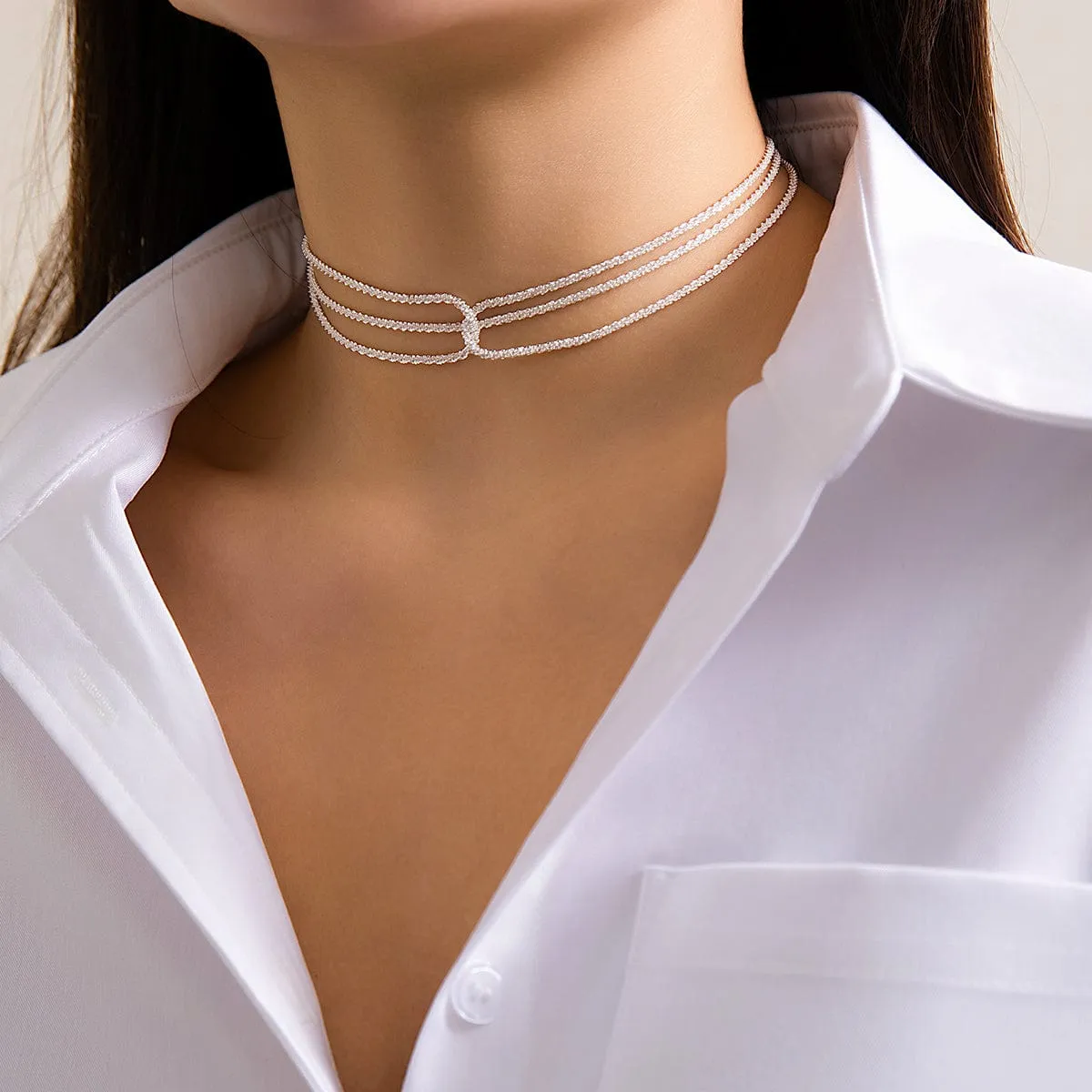 Minimalist Two Tone Twisted Choker Necklace
