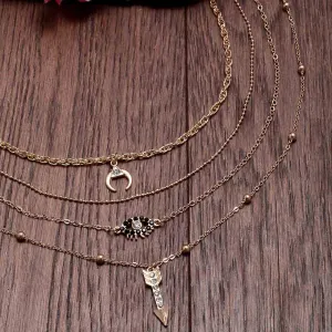 Miscellaneous Layered Charm Gold Necklace
