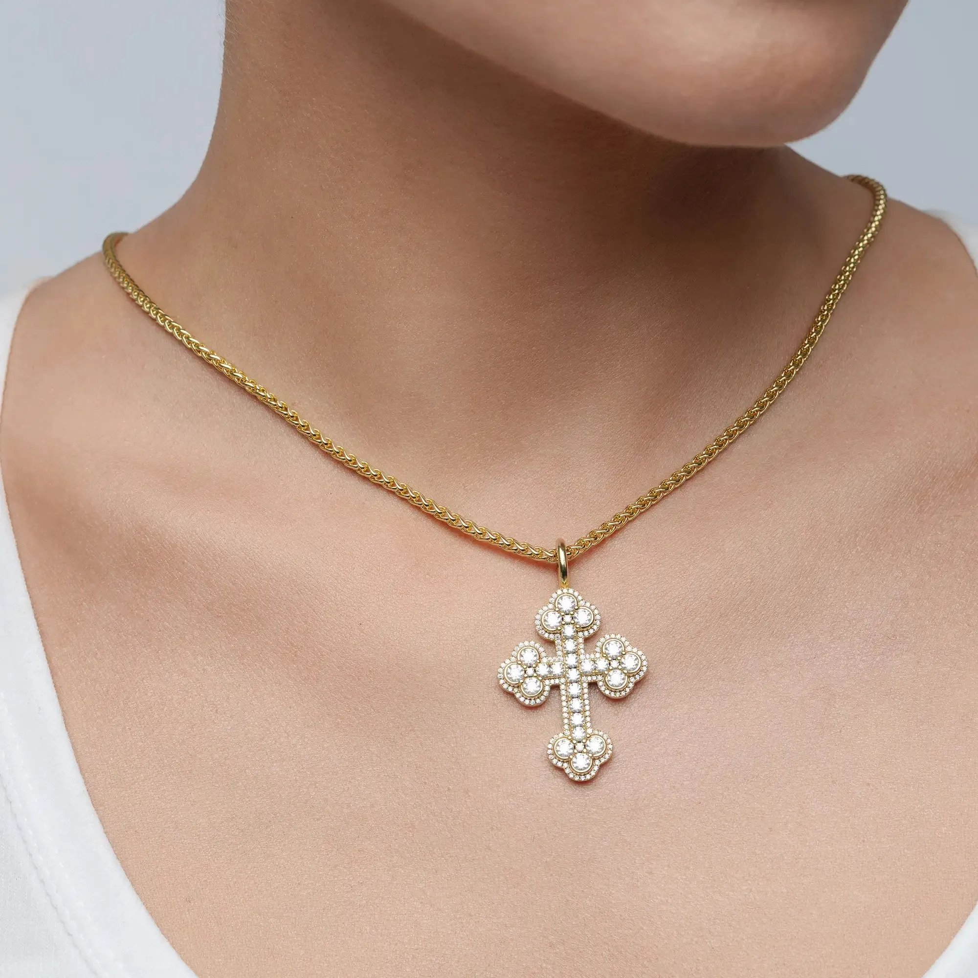 Moissanite Double-Layered Bottoni Cross Pendant