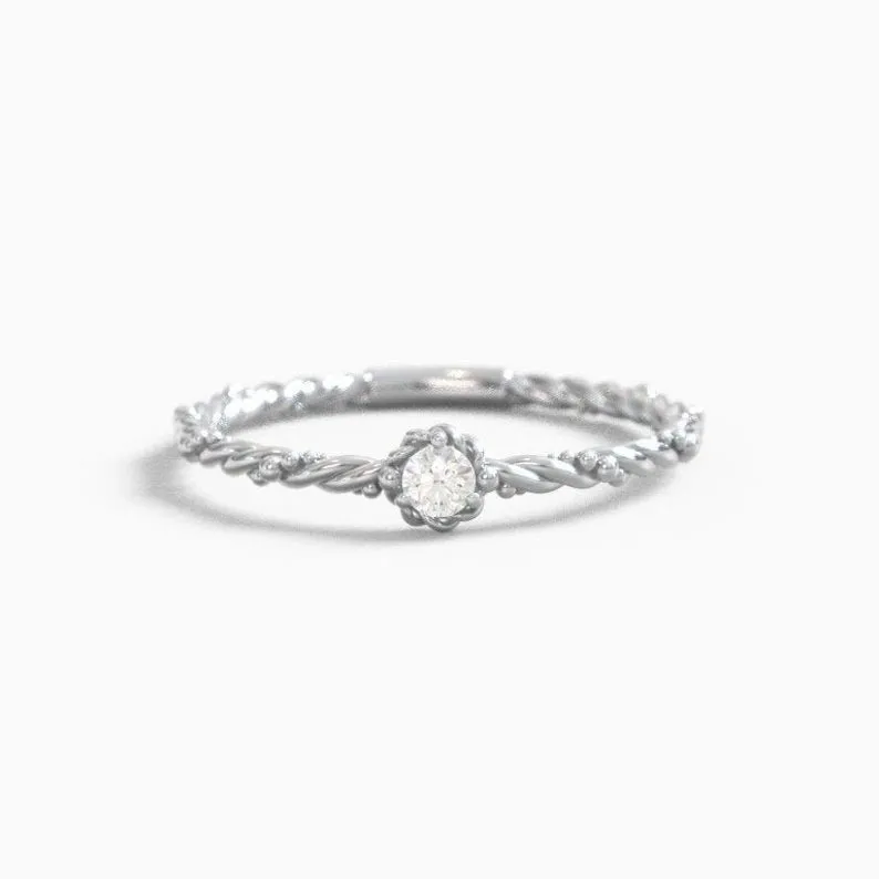 Moissanite engagement ring, white gold modern twisted band, with beads ring, adjustable ring, stackable ring, Eternity Infinity band, gifts