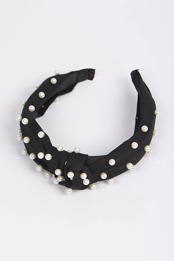 Monotone Knotted Head Band With Pearls