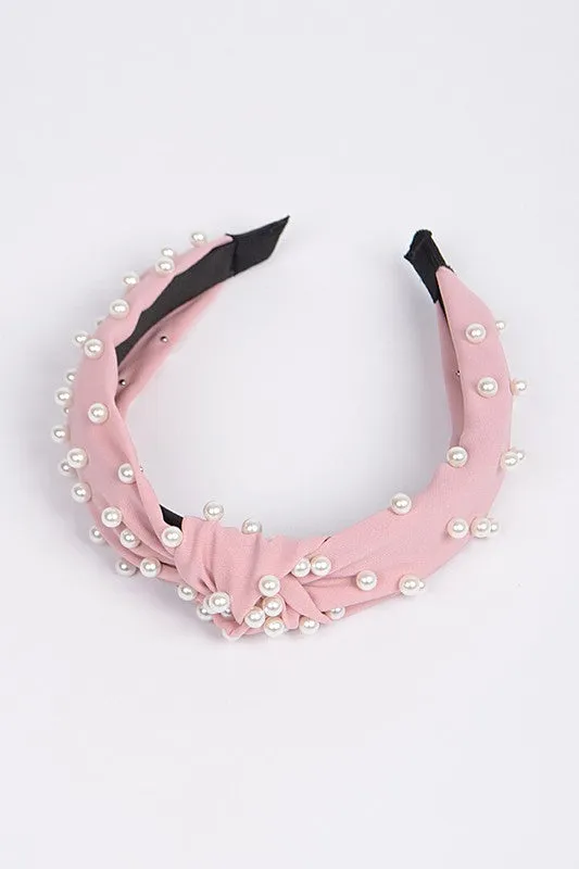Monotone Knotted Head Band With Pearls