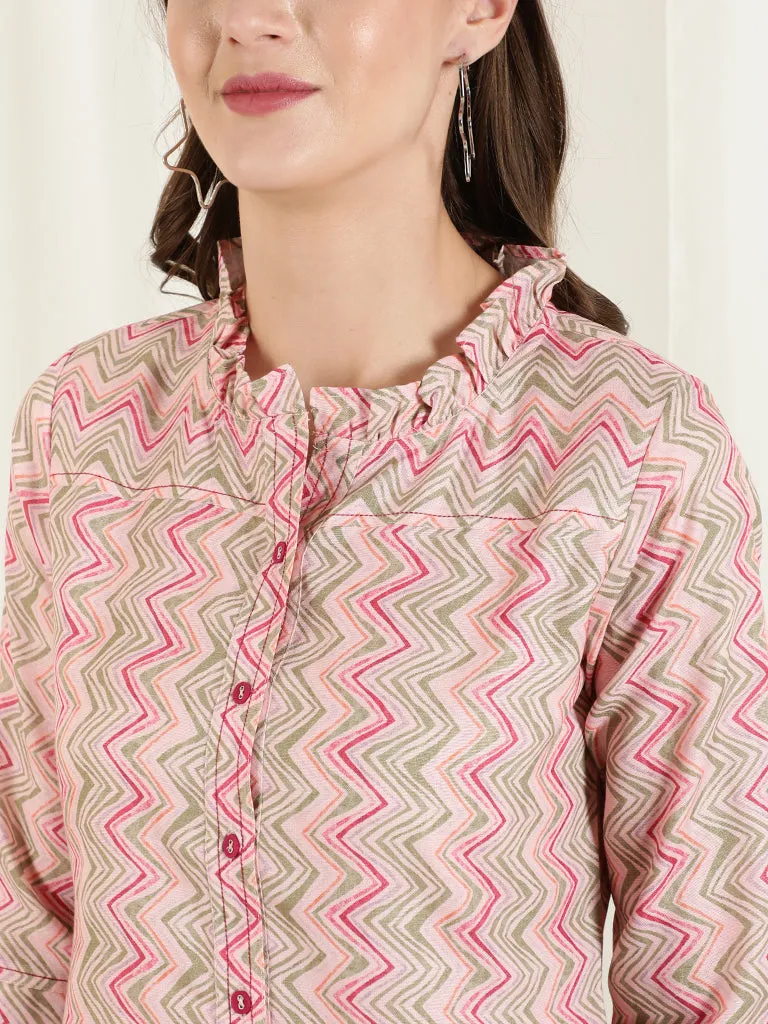 Multicolor Zigzag Embroidered Short Kurta