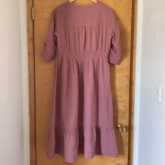 Muslin Cotton Pink Downeast Midi Dress XL