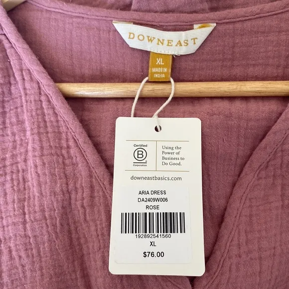 Muslin Cotton Pink Downeast Midi Dress XL