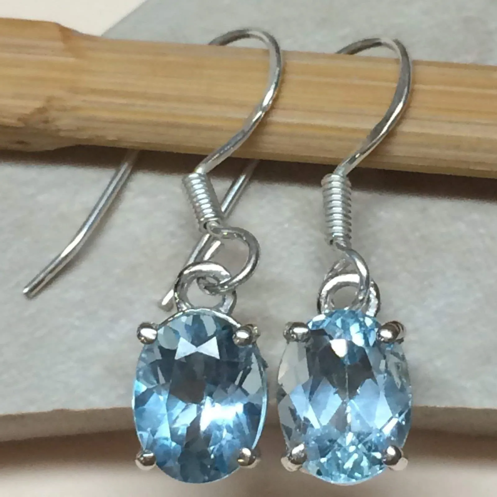 Natural 3.5ct Blue Topaz 925 Sterling Silver Earrings 25mm